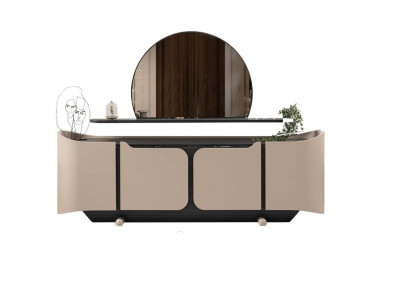 Sideboard Sideboard Chest of drawers with Mirror Wardrobe Wood Beige Modern Set